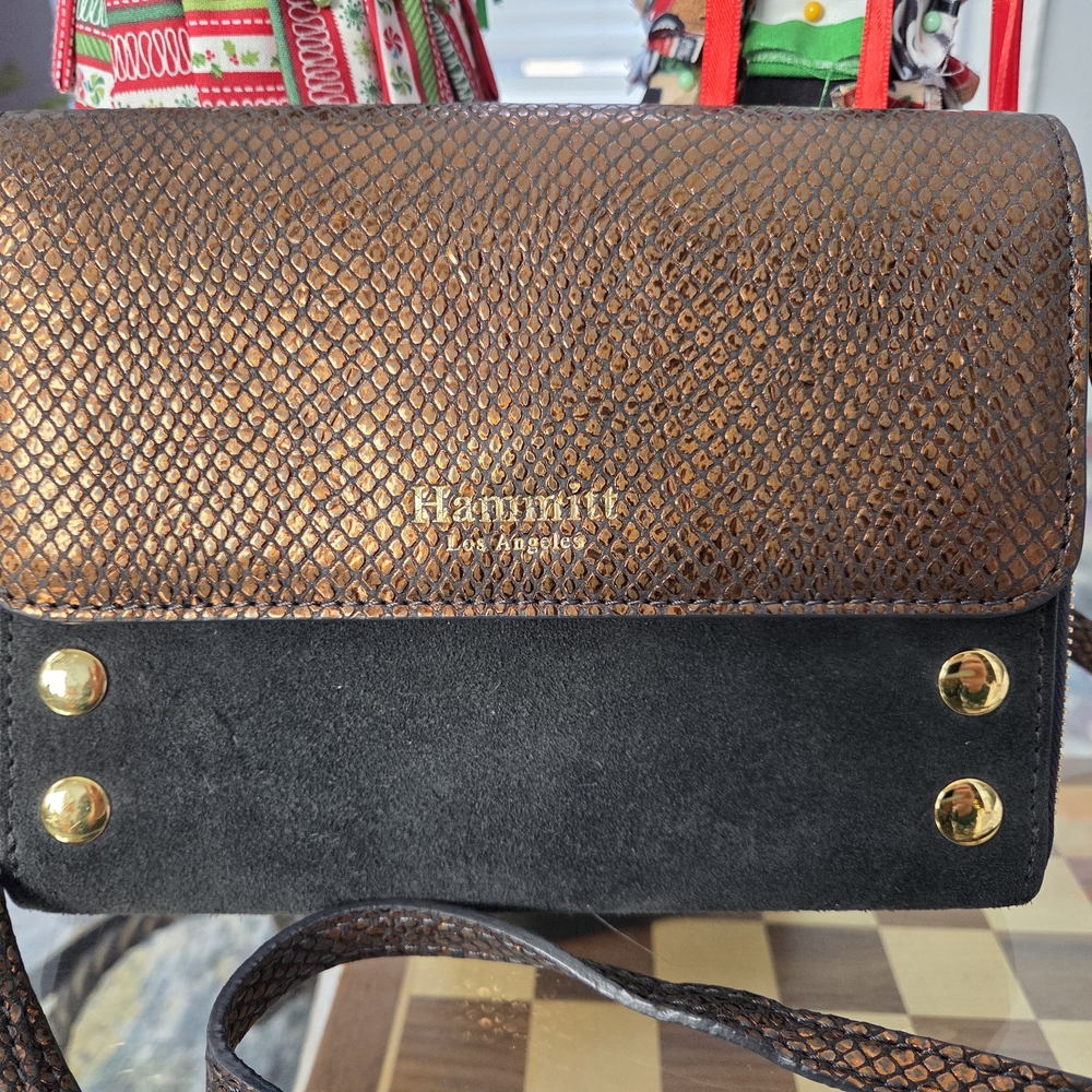 Hammitt Brown and Black Crossbody Bag with Gold Accents